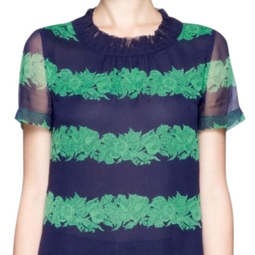 J Crew Silk Chiffon Floral Ruffle Short Sleeve Blouse